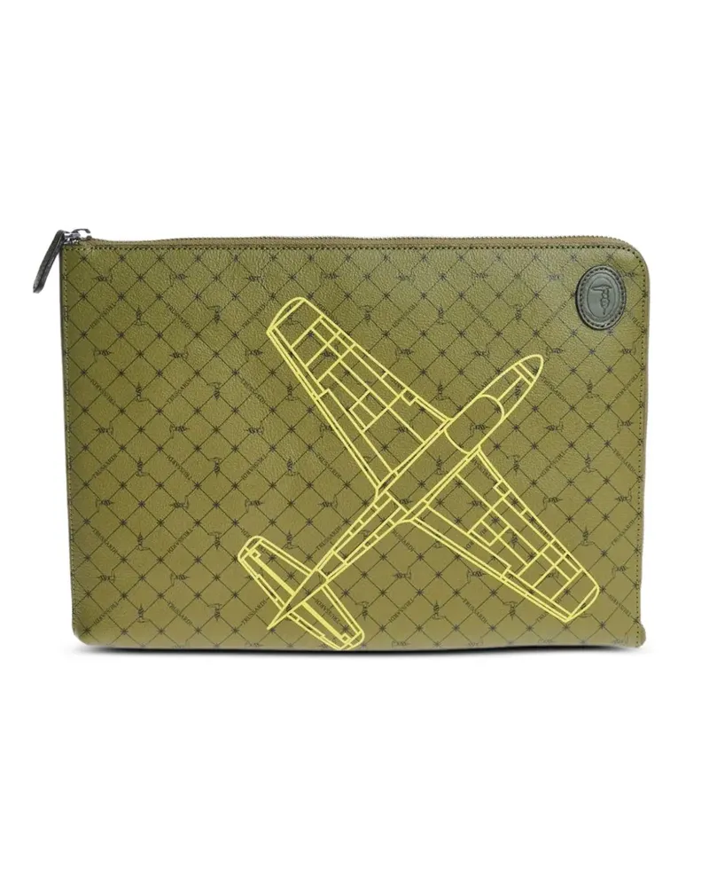 Trussardi Clutch mit Flugzeug-Print - Grün Grün