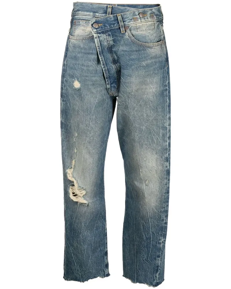 R13 Cropped-Jeans im Distressed-Look - Blau Blau