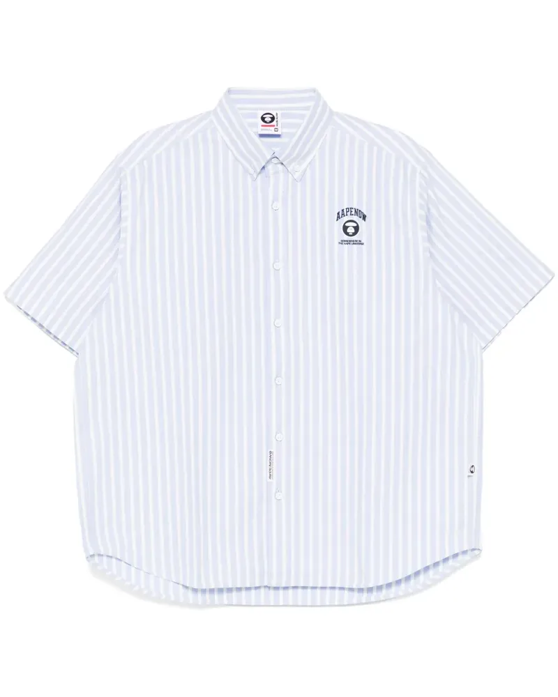 BAPE Gestreiftes APENOW Hemd mit Moonface-Logo - Blau Blau