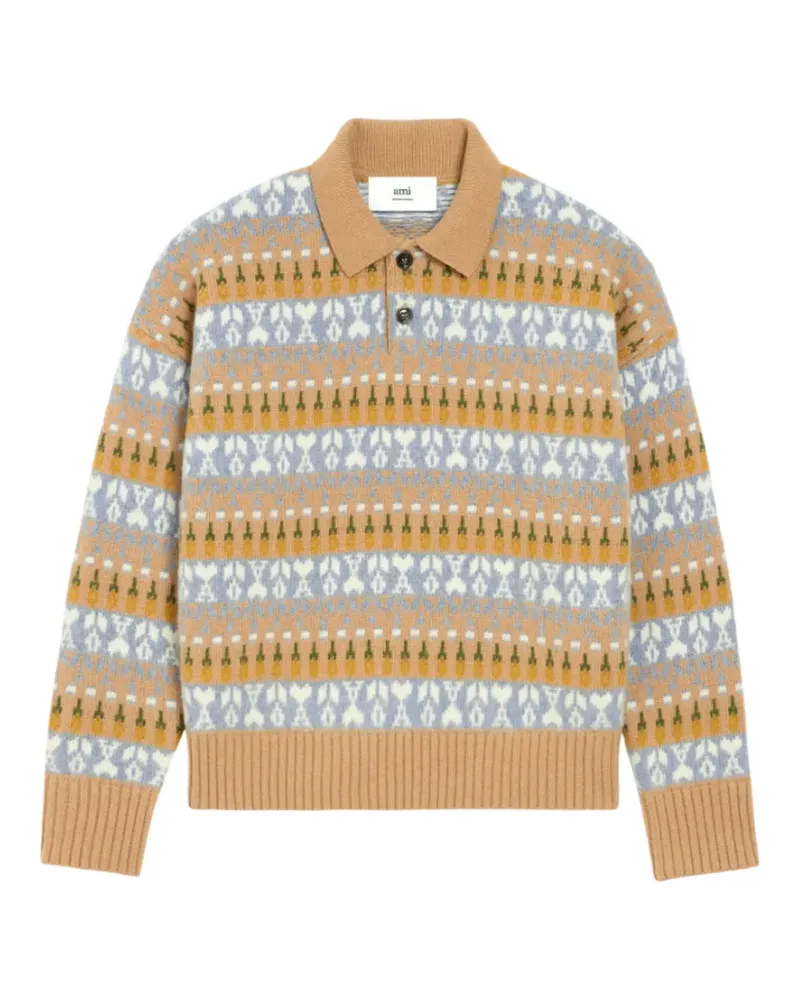 AMI Paris jacquard-knit polo sweater - Nude Nude