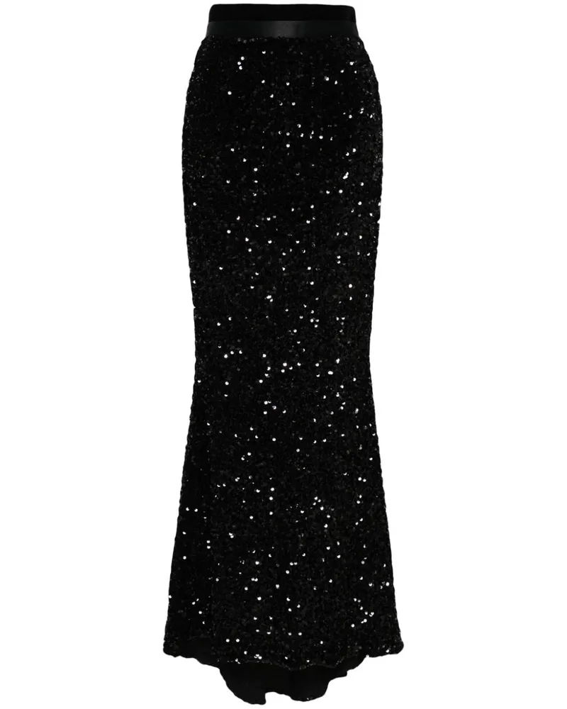STYLAND High-Waist-Maxirock mit Pailletten - Schwarz Schwarz