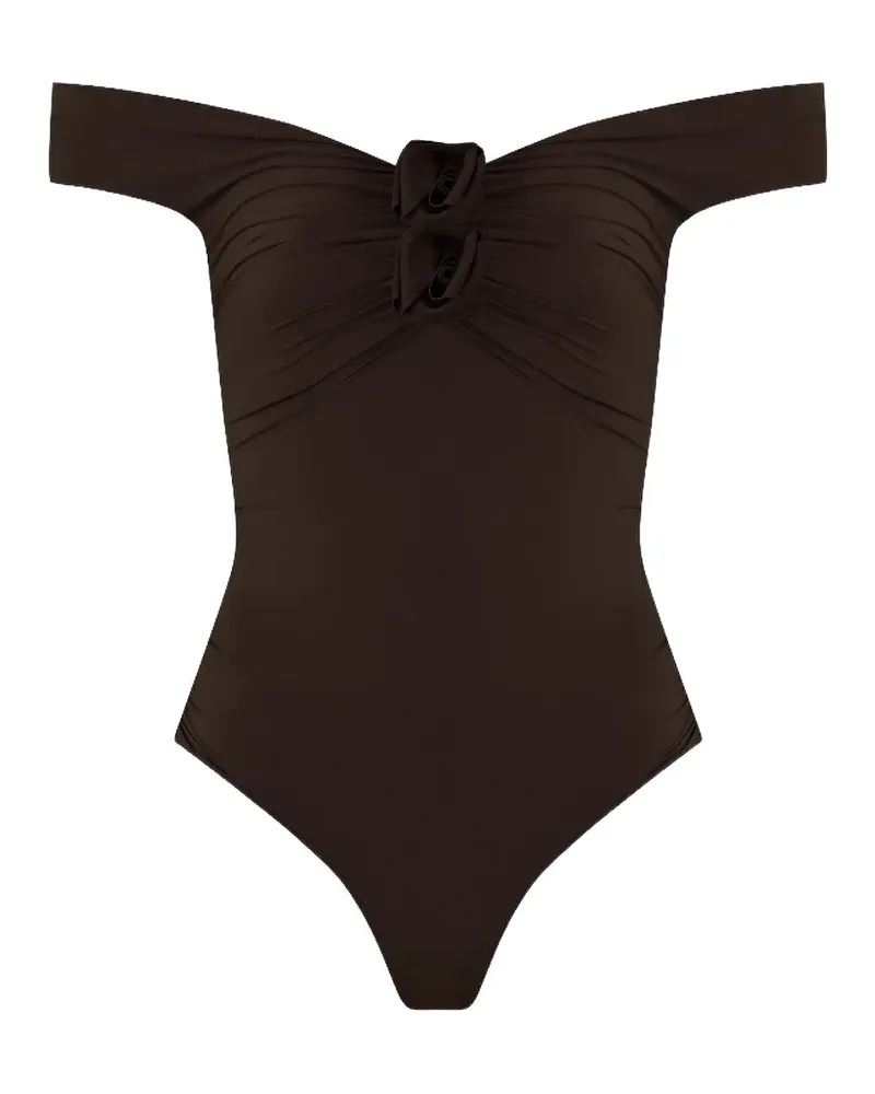 Maygel Coronel Aljibe off-shoulder brown swimsuit - Braun Braun