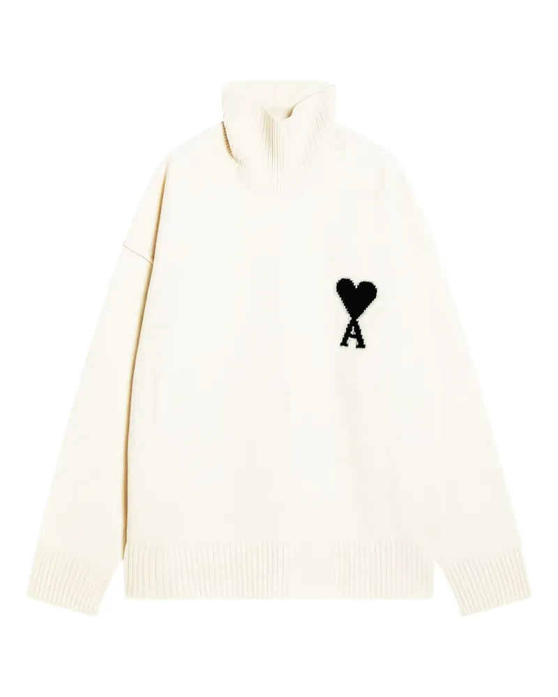 AMI Paris Rollkragenpullover mit Herz-Logo - Weiß Weiß
