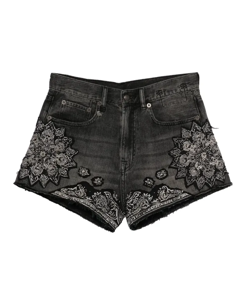 R13 Ausgefranste X-BF Shorts mit Bandana-Print - Schwarz Schwarz