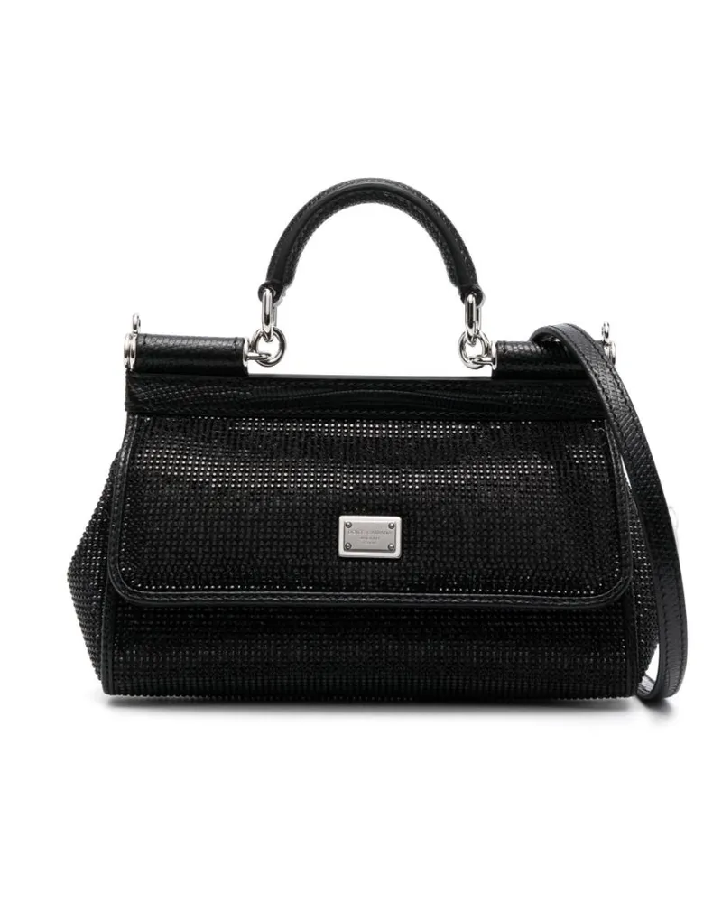 Dolce & Gabbana Kleine Sicily Schultertasche mit Strass - Schwarz Schwarz