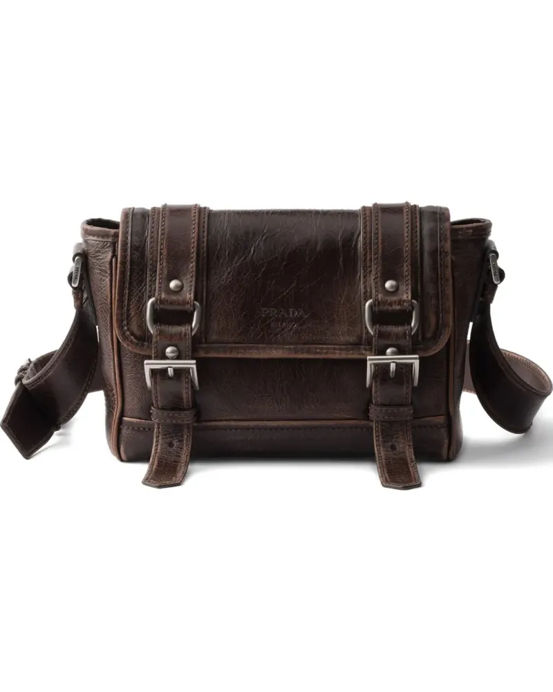 Prada buckle leather messenger bag - Braun Braun