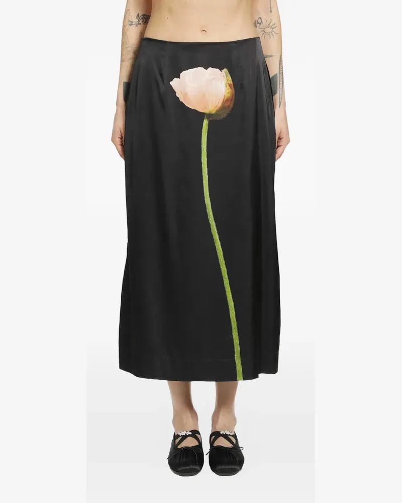 Simone Rocha poppy-motif pencil skirt - Schwarz Schwarz