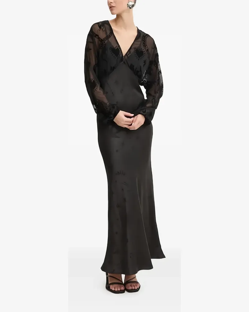 Never Fully Dressed Semi-transparentes Maxikleid mit Samtverzierung - Schwarz Schwarz