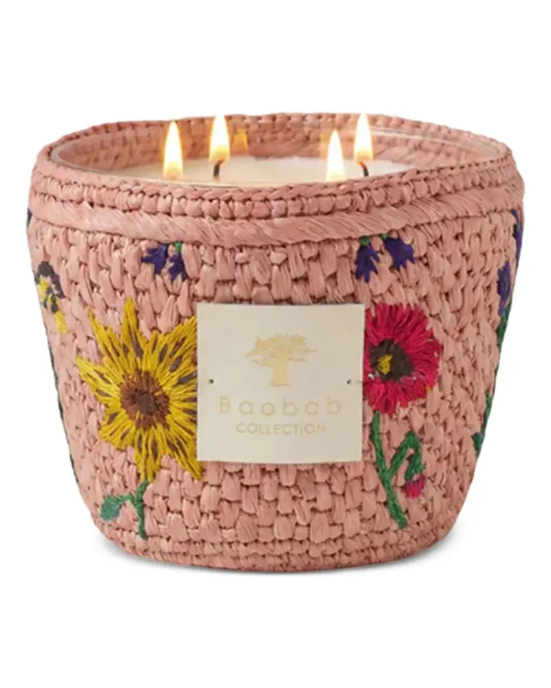 Baobab Collection Vony Kopelika Kerze aus Raffiabast mit Blumenstickerei (10cm) - Nude Nude