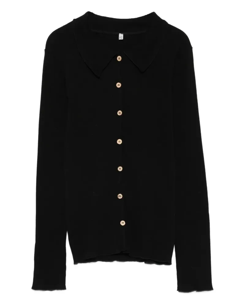 Baserange Gerippter Cardigan - Schwarz Schwarz