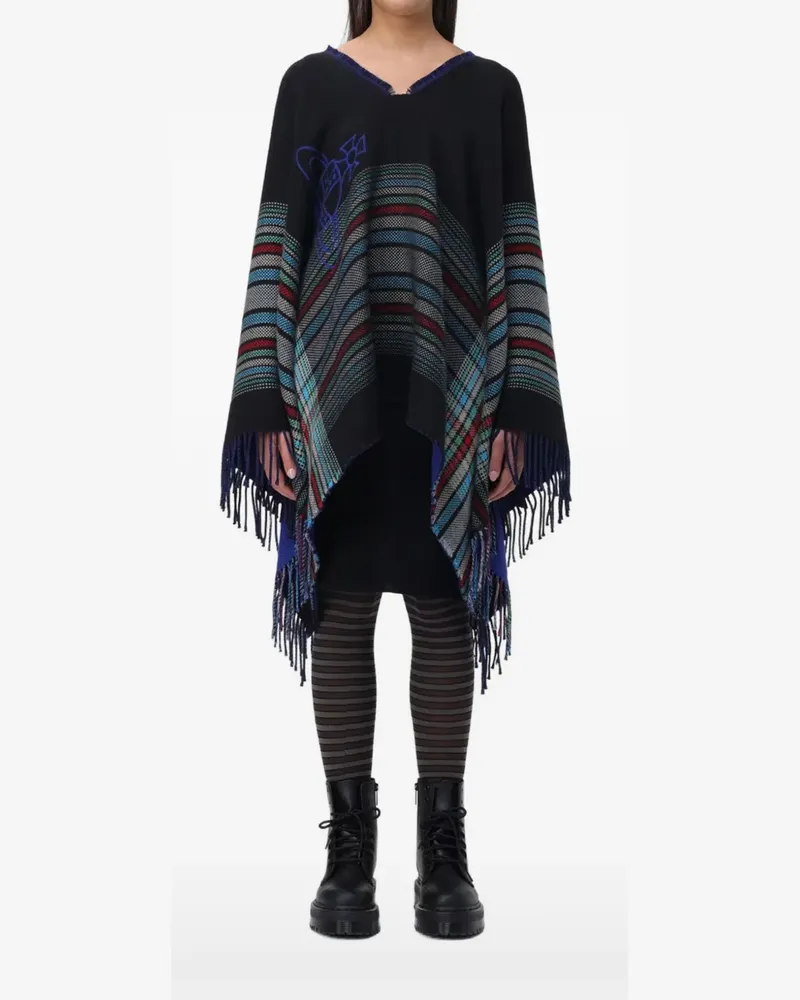Vivienne Westwood Gestreifter Poncho mit Orb - Schwarz Schwarz