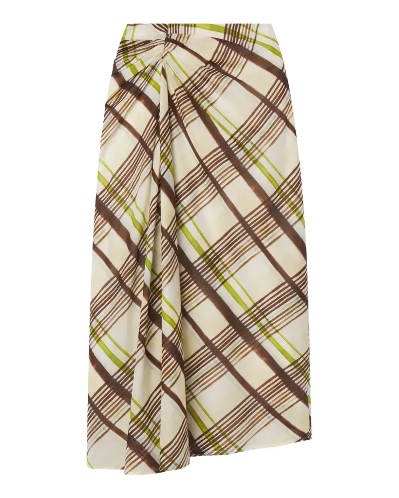 A.L.C. Jean checked twisted-front cotton midi skirt - Nude Nude