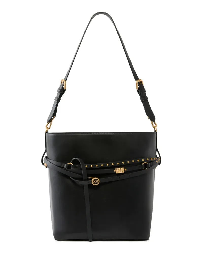 Pinko medium studded leather bucket bag - Schwarz Schwarz