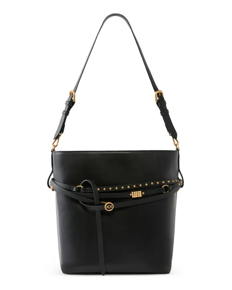 Pinko medium studded leather bucket bag - Schwarz Schwarz
