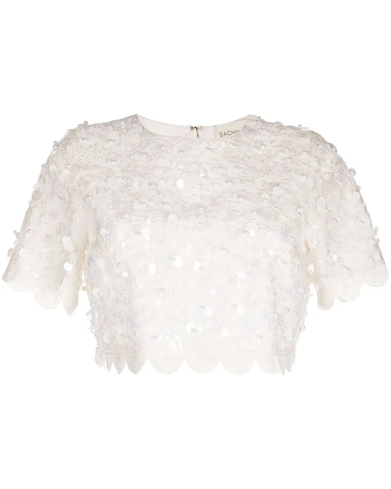 Sachin & Babi Cropped-Top mit Blumenapplikation - Weiß Weiß
