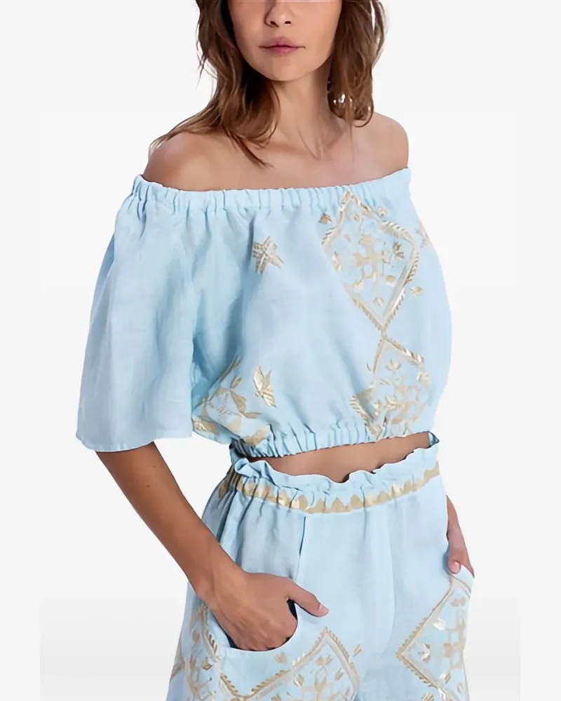 Greek Archaic Kori strapless embroidered blouse - Blau Blau