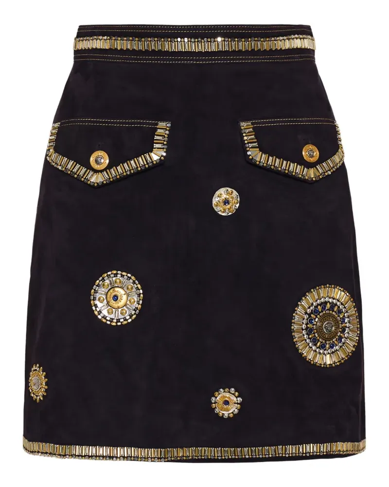 Versace Wildleder-Minirock mit Stickerei - Schwarz Schwarz