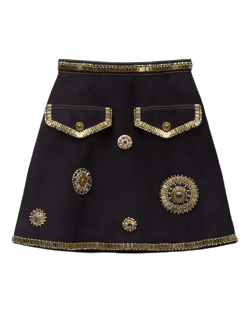 Versace Wildleder-Minirock mit Stickerei - Schwarz Schwarz