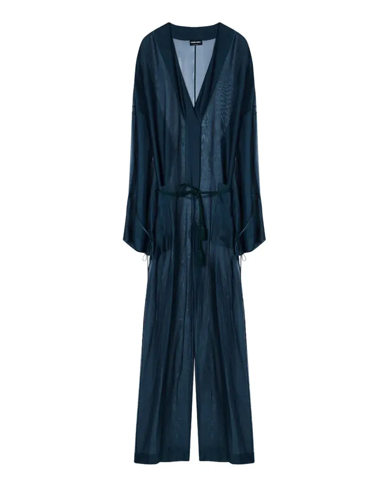 Giorgio Armani sheer tie-fastening dress - Blau Blau