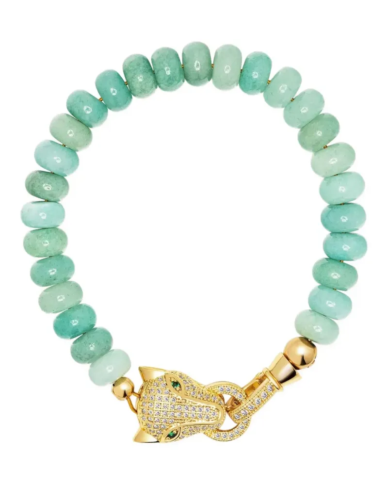 Nialaya panther-head amazonite-bead bracelets - Gold Gold