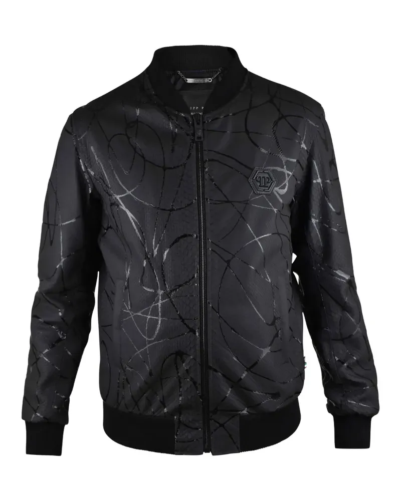 Philipp Plein python-effect leather bomber jacket - Schwarz Schwarz