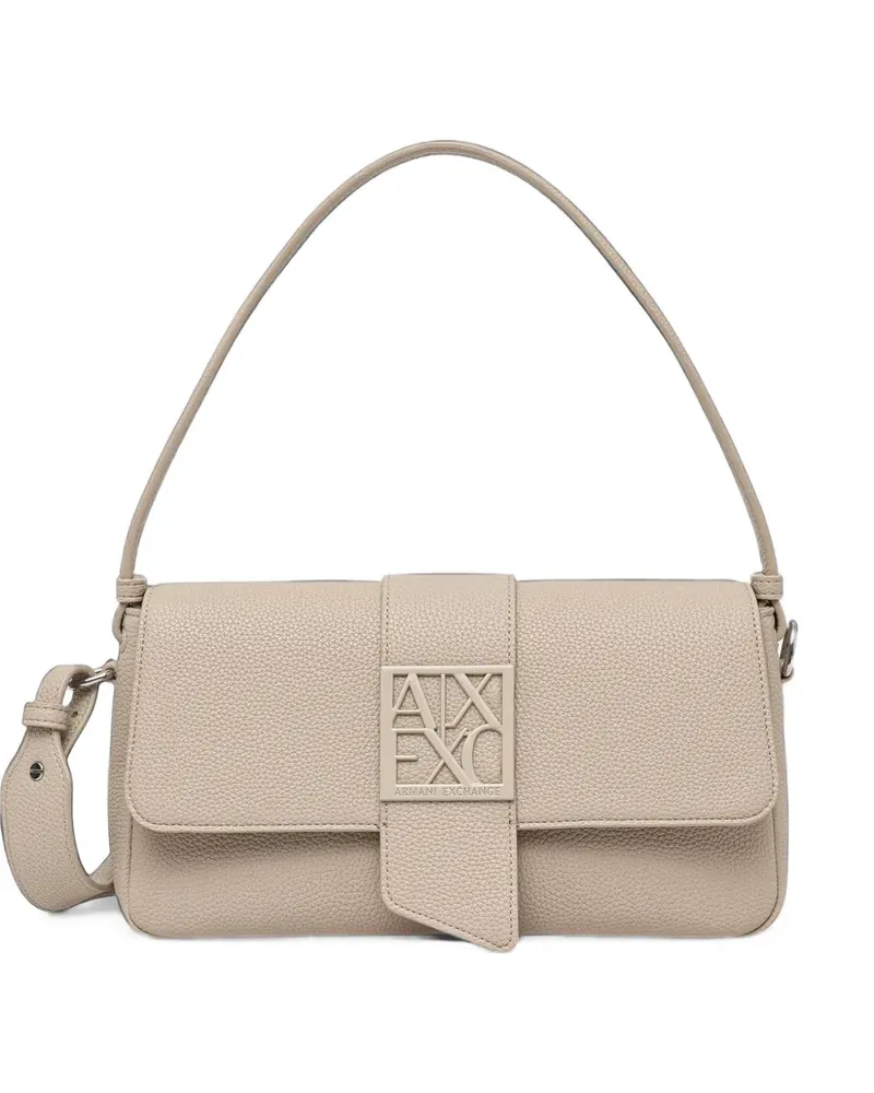 Armani Exchange Gekörnte Schultertasche mit Logo-Schild - Nude Nude