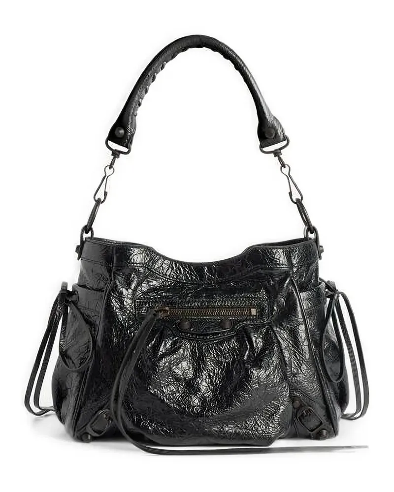 Balenciaga Kleine Le City Tote Bag mit Knitteroptik - Schwarz Schwarz