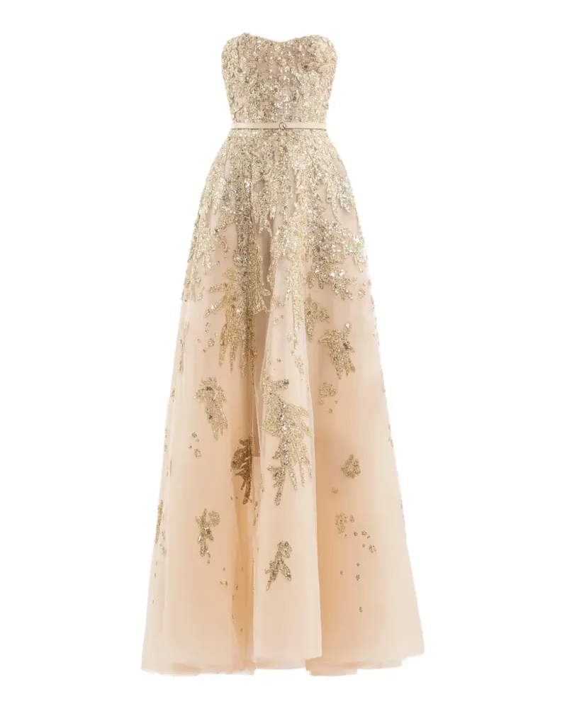 Saiid Kobeisy crystal-embellishment strapless maxi dress - Nude Nude
