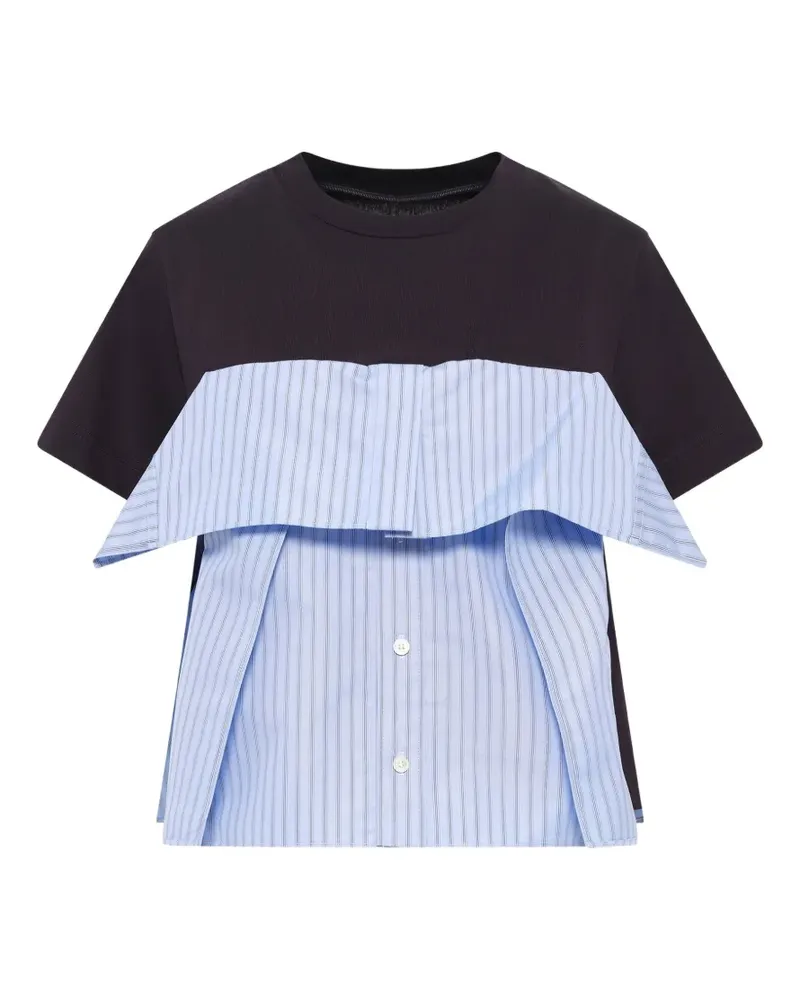 Sacai striped panelled T-shirt - Schwarz Schwarz