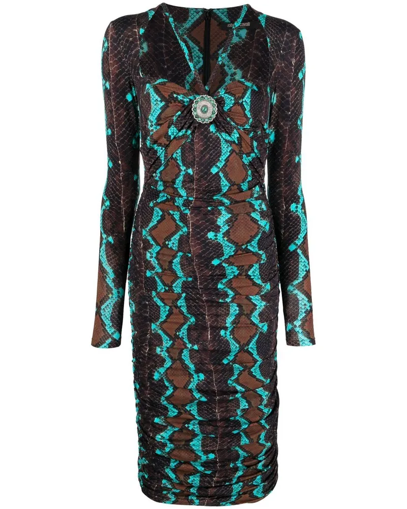 Roberto Cavalli Midikleid mit Schlangenleder-Print - Braun Braun