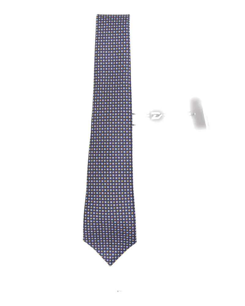Kiton geometric-print silk tie - Blau Blau