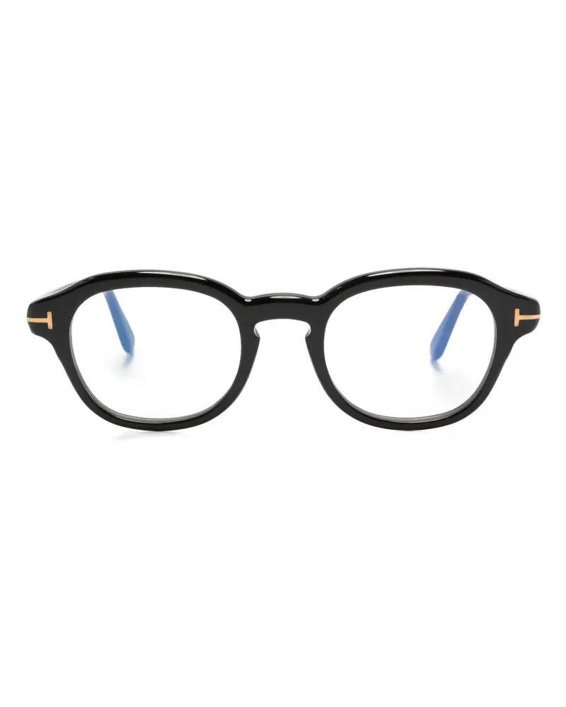 Tom Ford Runde Brille mit Logo-Schild - Schwarz Schwarz