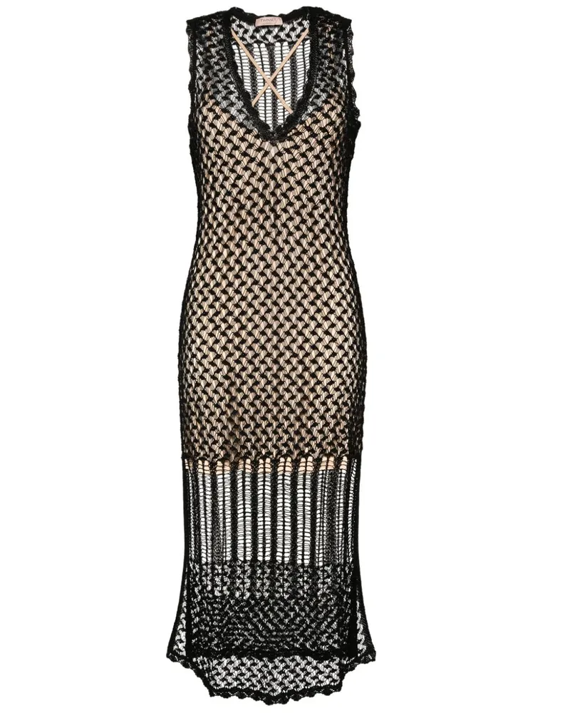 Twin-Set Midikleid mit Lochstrickmuster - Schwarz Schwarz