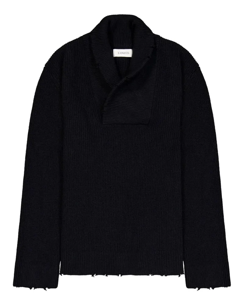 Laneus Ausgefranster Pullover mit Schalkragen - Blau Blau