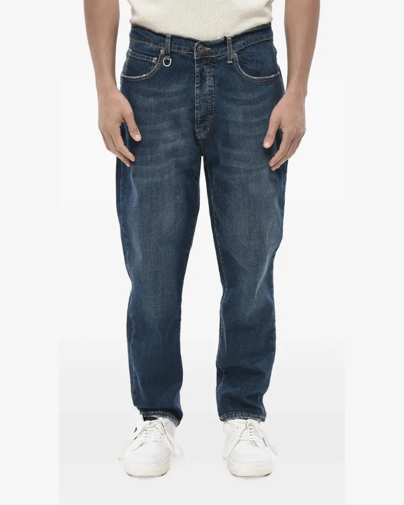 Paolo Pecora Milano leather-patch whiskered jeans - Blau Blau
