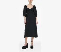 Puffärmel-Midikleid mit Ösenbesatz - Schwarz