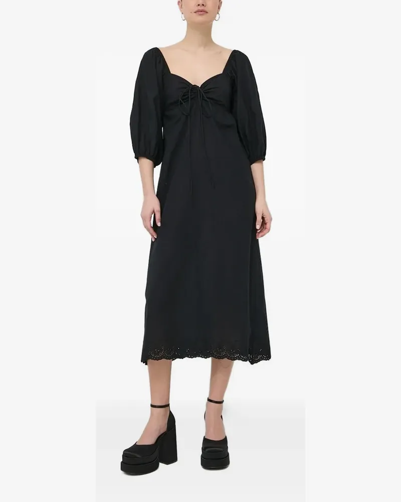 Notes du Nord Puffärmel-Midikleid mit Ösenbesatz - Schwarz Schwarz
