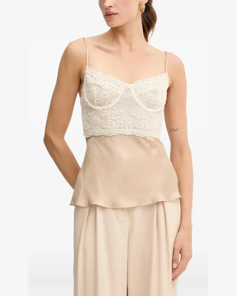 Bardot lace-panel top - Nude Nude