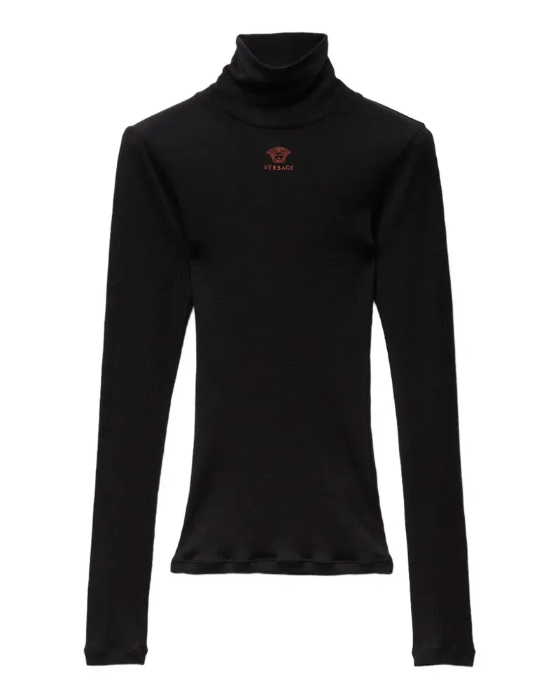 Versace embroidered-logo wool knit turtleneck sweater - Schwarz Schwarz