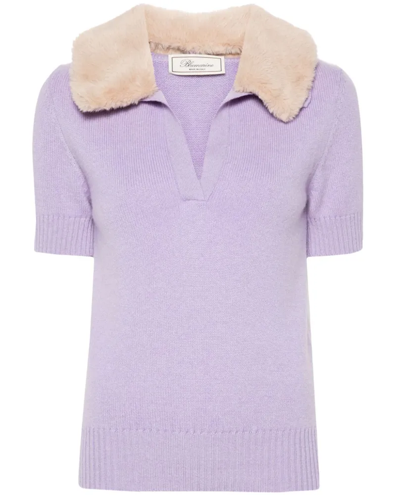 Blumarine Strickoberteil mit Kragen aus Faux Fur Violett