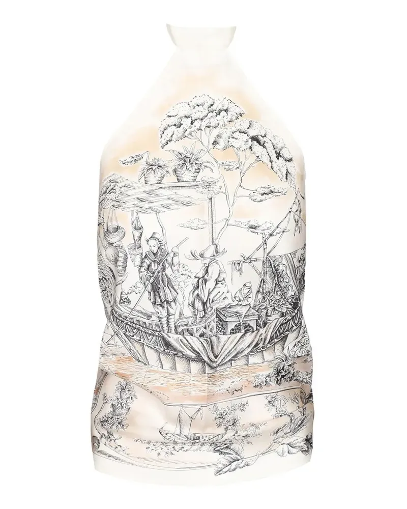 Ferragamo Voyage-print silk blouse - Nude Nude