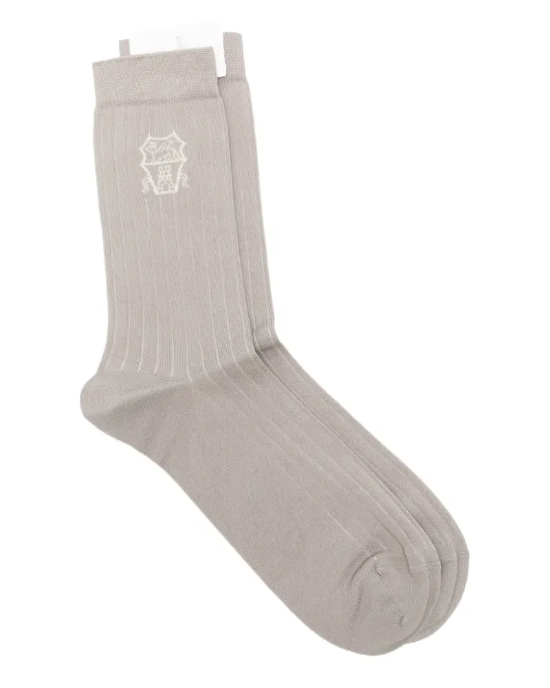 Brunello Cucinelli logo-detail ribbed-knit socks - Nude Nude