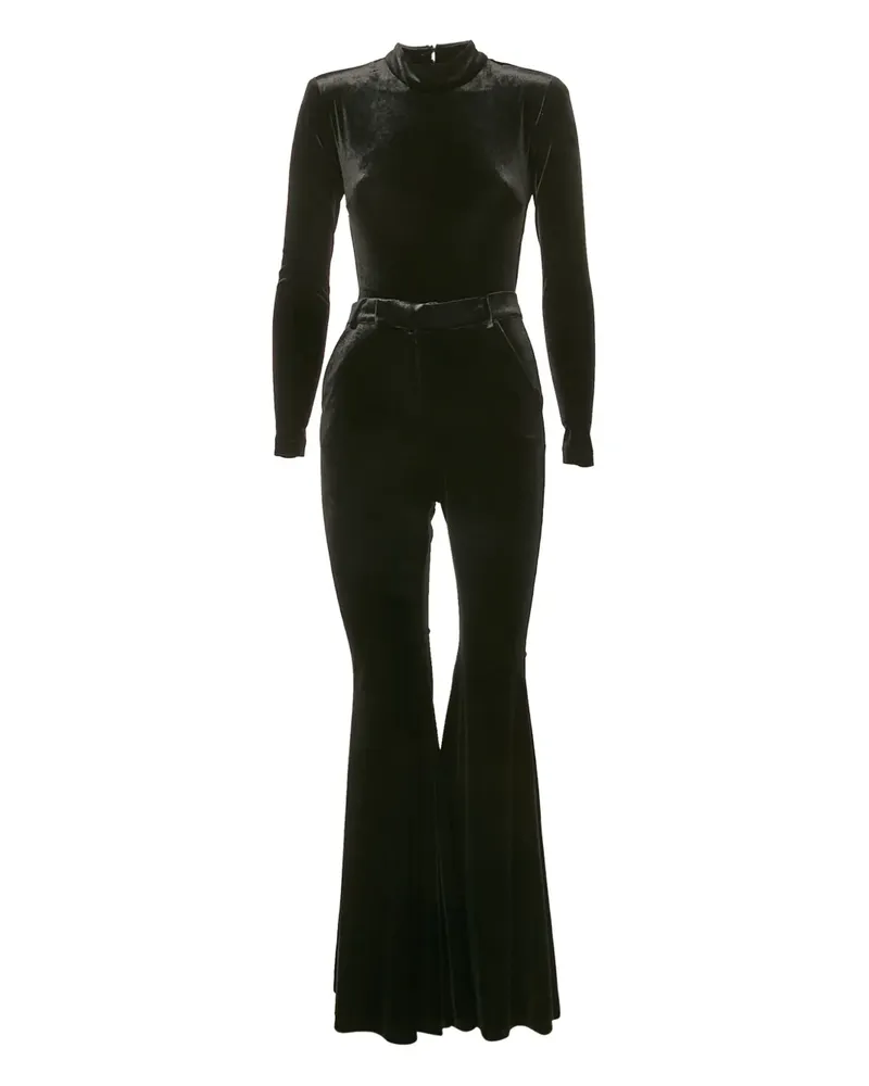 The New Arrivals Ilkyaz Ozel 2000s ausgestellter Jumpsuit aus Samt - Schwarz Schwarz