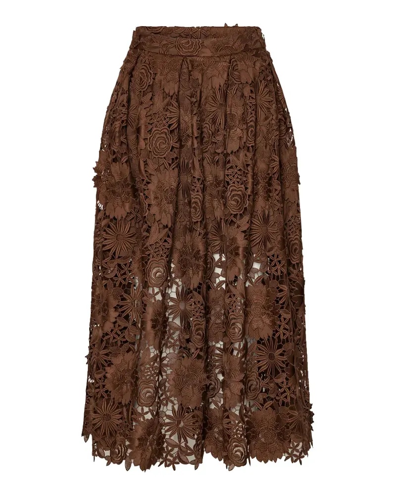 ROTATE Birger Christensen floral lace midi skirt - Braun Braun