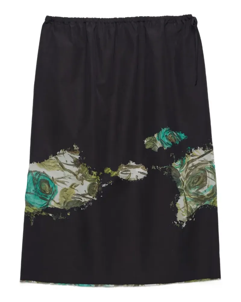 Prada Devoré poplin midi-skirt - Schwarz Schwarz