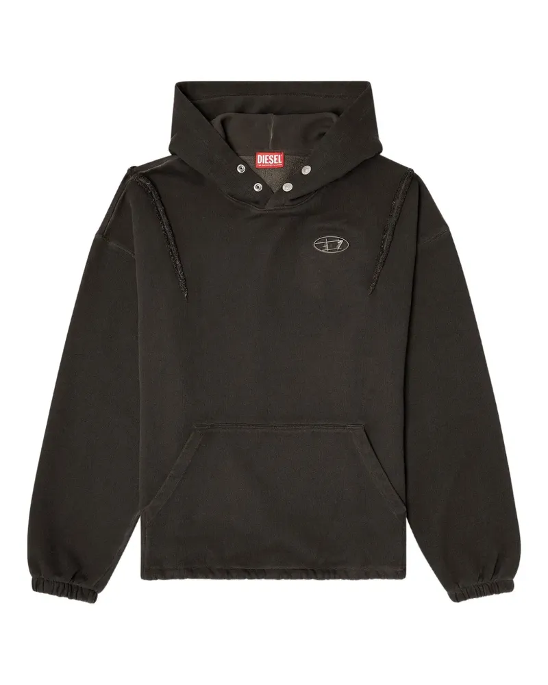 Diesel x Thug Club ausgefranster Hoodie mit Logo-Schild - Schwarz Schwarz