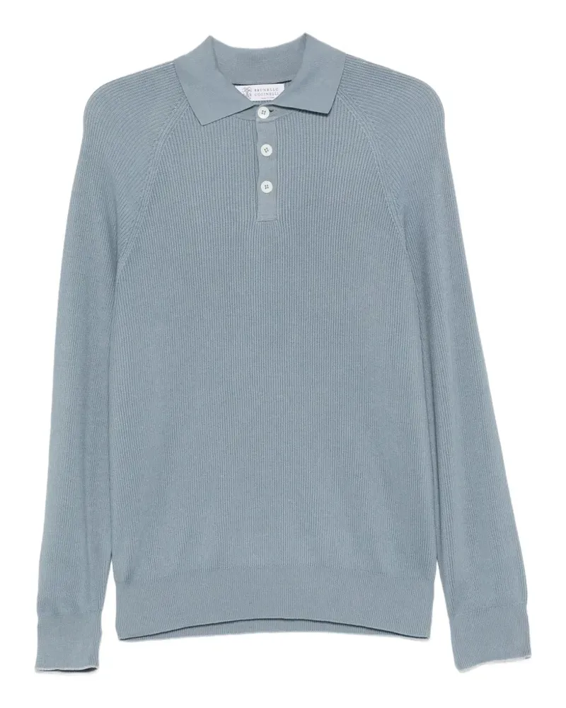Brunello Cucinelli ribbed long-sleeve polo shirt - Blau Blau