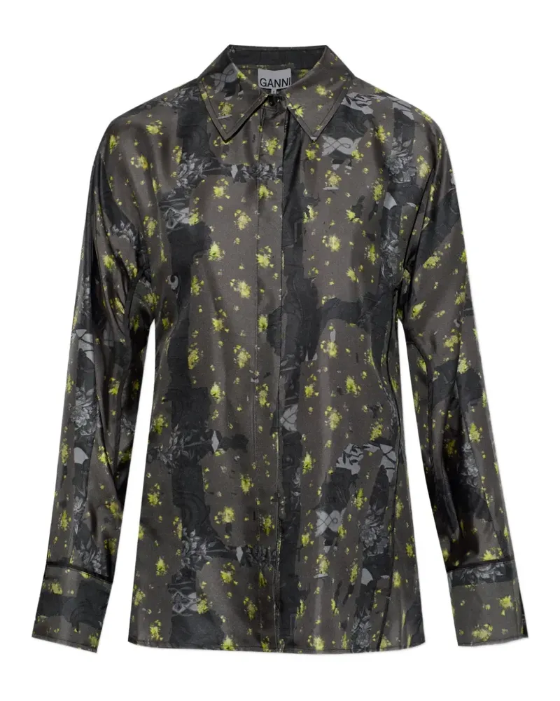 Ganni floral-print silk shirt - Grau Grau