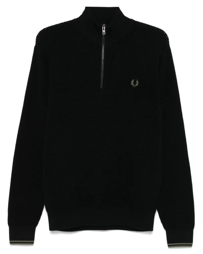 Fred Perry Pullover mit kurzem Reißverschluss - Schwarz Schwarz