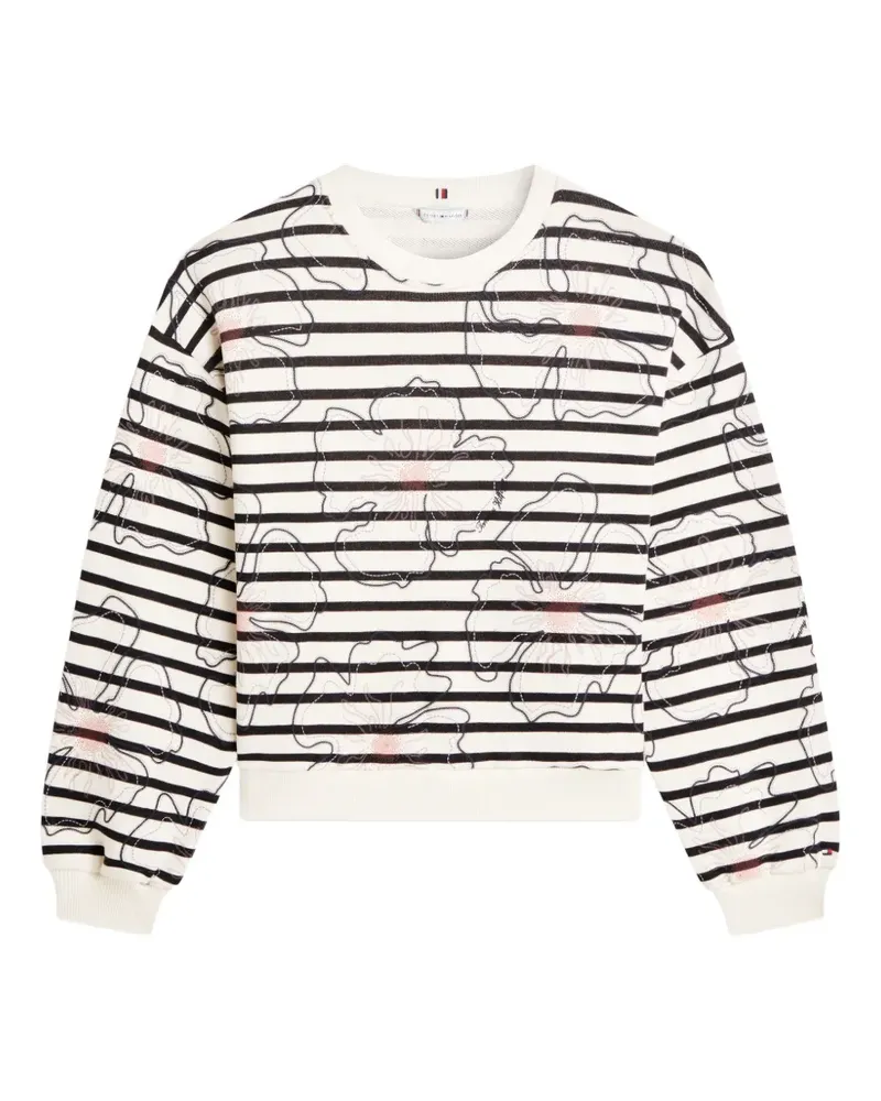 Tommy Hilfiger floral-embroidered horizontal-stripe cotton sweatshirt - Nude Nude